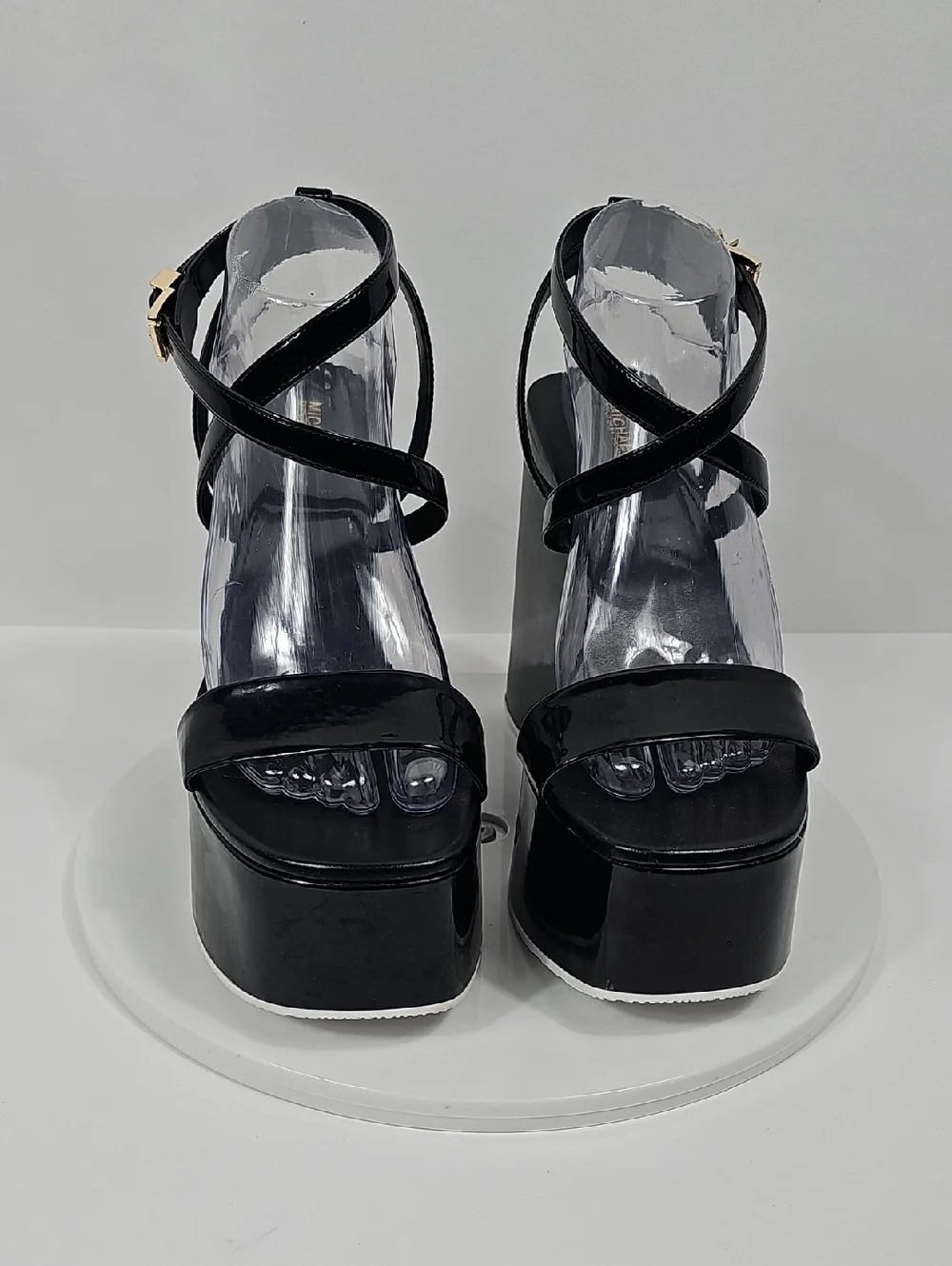 NIB Michael Michael Kors Paolo Faux Patent Leather Platform Wedge Heel Black 10